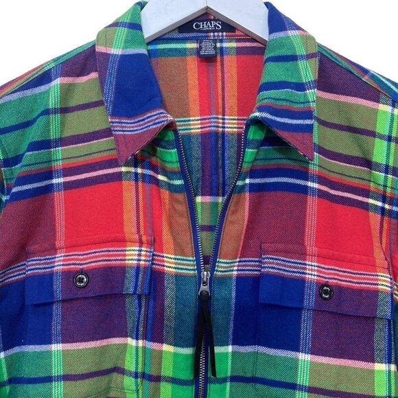 Chaps Zip Front Flannel Shirt Medium Womens Casual Plaid Jacket Top Cotton - Picture 2 of 11